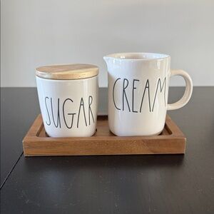 Rae Dunn Cream and Sugar Set with Wooden Tray